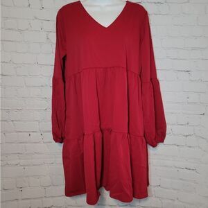 Long Sleeves V Neck Tiered Dress Small
